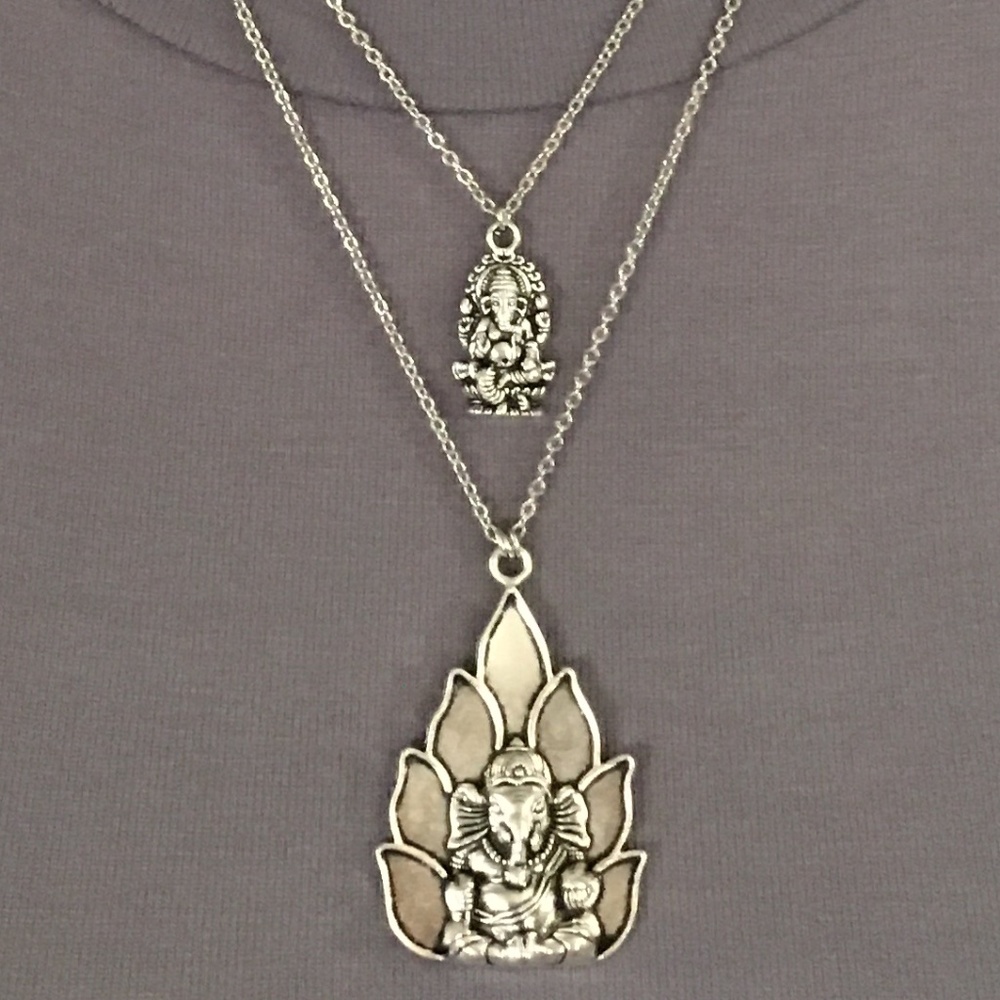 “Lucky Ganesh” Silver Hindu Elephant God Handmade 2-Layer Adjustable Necklace - Picture 7 of 15